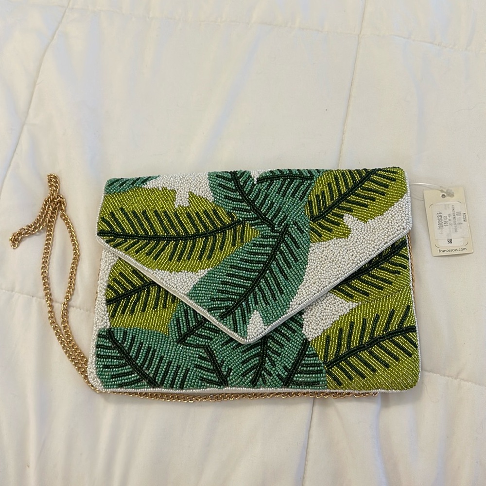 NWT Francesca Beaded Tropical Leaf Bag